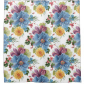 花カラフルコラージュ水彩イラストレーション シャワーカーテン (正面)