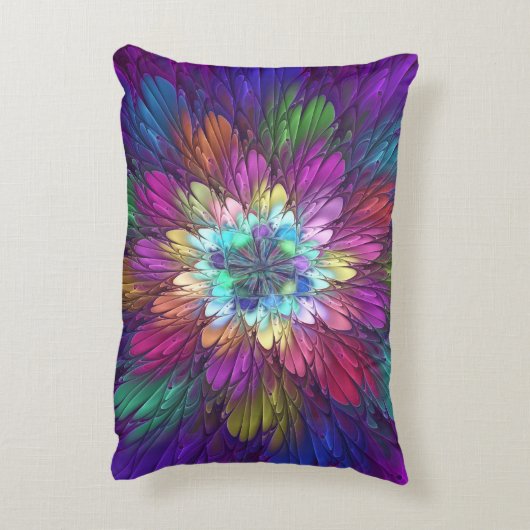 花カラフルサイケデリック抽象芸術フラクタル アクセントクッション (裏面(縦))
