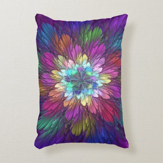 花カラフルサイケデリック抽象芸術フラクタル アクセントクッション (正面(垂直))
