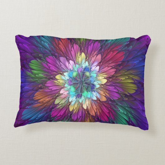 花カラフルサイケデリック抽象芸術フラクタル アクセントクッション (裏面)