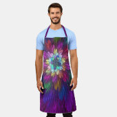 花カラフルサイケデリック抽象芸術フラクタル エプロン (着用した状態)