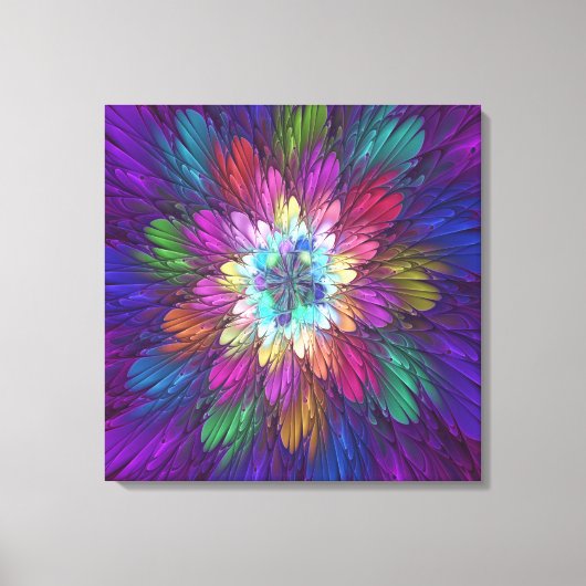 花カラフルサイケデリック抽象芸術フラクタル キャンバスプリント (正面)
