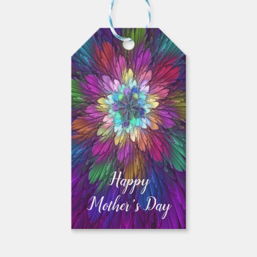 花カラフルサイケデリック抽象芸術フラクタル ギフトタグ (正面)