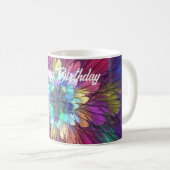 花カラフルサイケデリック抽象芸術フラクタル コーヒーマグカップ (正面右)