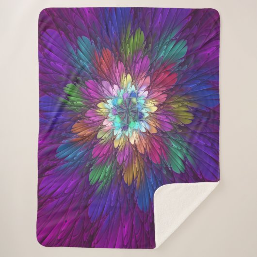 花カラフルサイケデリック抽象芸術フラクタル シェルパブランケット (正面)