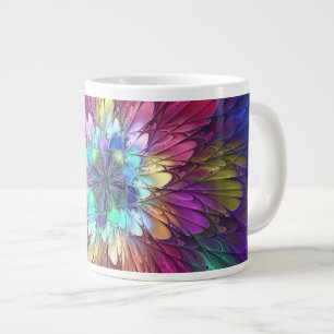 花カラフルサイケデリック抽象芸術フラクタル ジャンボコーヒーマグカップ