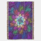 花カラフルサイケデリック抽象芸術フラクタル スローブランケット (正面縦)