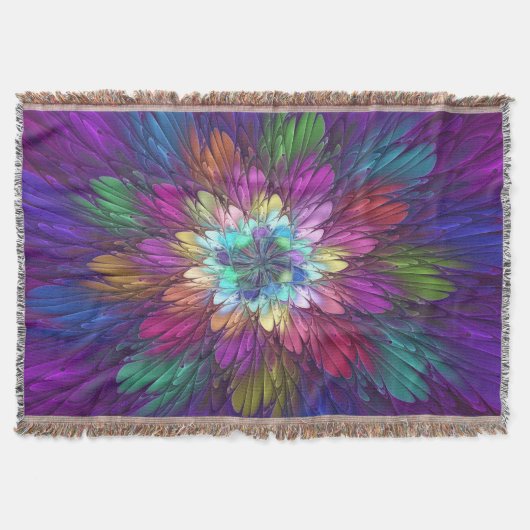 花カラフルサイケデリック抽象芸術フラクタル スローブランケット (正面)