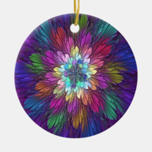 花カラフルサイケデリック抽象芸術フラクタル セラミックオーナメント (正面)