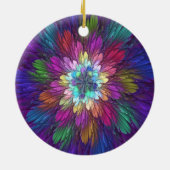 花カラフルサイケデリック抽象芸術フラクタル セラミックオーナメント (裏面)