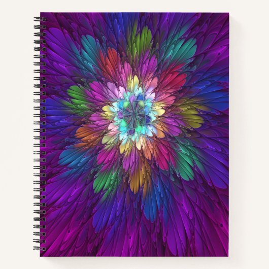 花カラフルサイケデリック抽象芸術フラクタル ノートブック (正面)