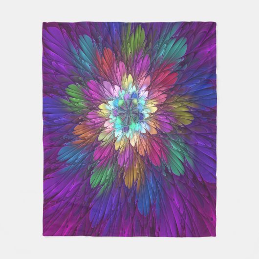 花カラフルサイケデリック抽象芸術フラクタル フリースブランケット (正面)