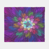 花カラフルサイケデリック抽象芸術フラクタル フリースブランケット (正面(横))