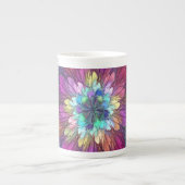花カラフルサイケデリック抽象芸術フラクタル ボーンチャイナマグカップ (正面)
