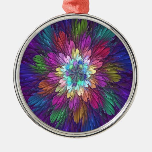 花カラフルサイケデリック抽象芸術フラクタル メタルオーナメント (正面)