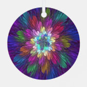 花カラフルサイケデリック抽象芸術フラクタル メタルオーナメント (裏面)