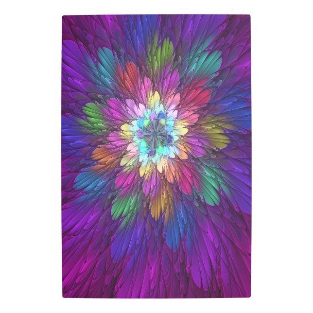 花カラフルサイケデリック抽象芸術フラクタル メタルプリント (正面)