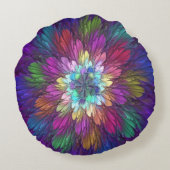 花カラフルサイケデリック抽象芸術フラクタル ラウンドクッション (裏面)
