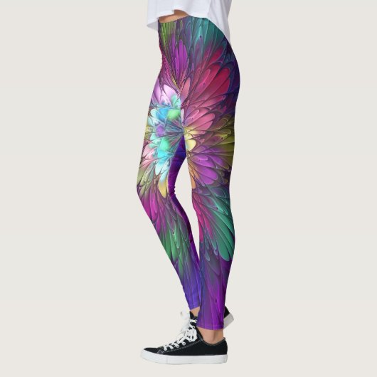 花カラフルサイケデリック抽象芸術フラクタル レギンス (左)