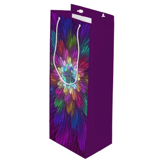 花カラフルサイケデリック抽象芸術フラクタル ワインギフトバッグ (正面アングル)