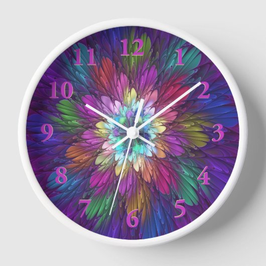 花カラフルサイケデリック抽象芸術フラクタル 壁時計 (正面)