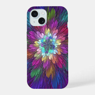 花カラフルサイケデリック抽象芸術フラクタル iPhone 15ケース