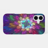 花カラフルサイケデリック抽象芸術フラクタル iPhone 16ケース (裏面横)