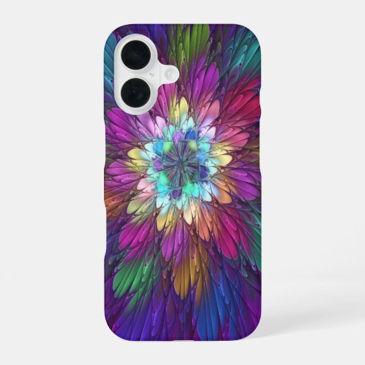 花カラフルサイケデリック抽象芸術フラクタル iPhone 16ケース (裏面)