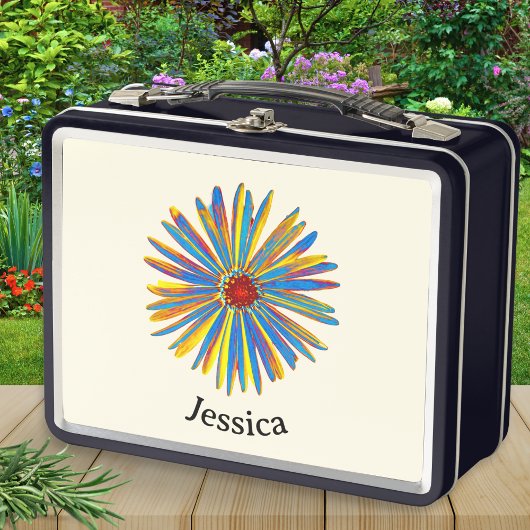 花カラフルシンプルエレガント名前をカスタムする メタルランチボックス