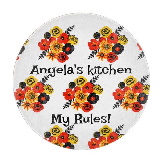 花カラフルスペインの編集可能文字 カッティングボード (正面)