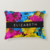 花カラフルデイジーボホお名前 アクセントクッション (正面)