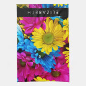 花カラフルデイジーボホお名前 キッチンタオル (縦)