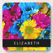 花カラフルデイジーボホお名前 コースター (正面)