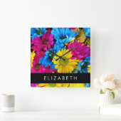 花カラフルデイジーボホお名前 スクエア壁時計 (ホーム)