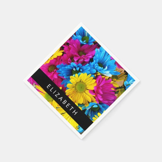 花カラフルデイジーボホお名前 スタンダードカクテルナプキン (角)