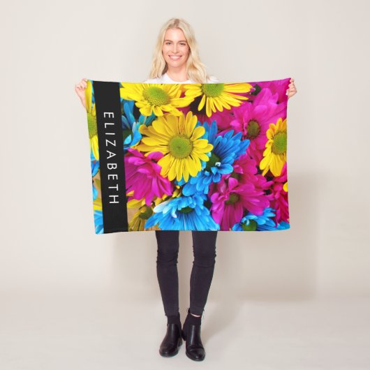 花カラフルデイジーボホお名前 フリースブランケット (インサイチュ)