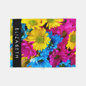 花カラフルデイジーボホお名前 フリースブランケット (正面(横))