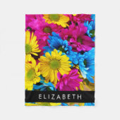 花カラフルデイジーボホお名前 フリースブランケット (正面)