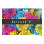 花カラフルデイジーボホお名前 枕カバー (正面)