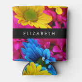 花カラフルデイジーボホお名前 缶クーラー (正面)