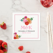 花カラフルトレンディー水彩色結婚デザイン スタンダードカクテルナプキン (インサイチュ)