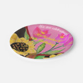 花カラフルピンクのチューリップ&黄色のひまわり ペーパープレート (アングル)