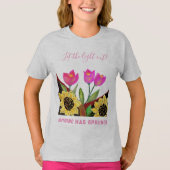 花カラフルピンクのチューリップ&黄色のひまわりT Tシャツ (正面)