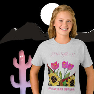 花カラフルピンクのチューリップ&黄色のひまわりT Tシャツ