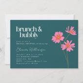 花カラフルピンクティール（緑がかった色）フローラブランチ泡立ち 招待状 (正面)