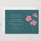 花カラフルピンクティール(緑がかった色)緑フローラシャワー 招待状 (正面)