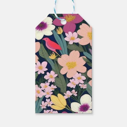 花カラフルピンク素敵な贈り物ラベル ギフトタグ (正面)