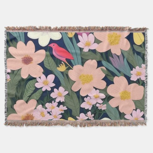 花カラフルピンク素敵な贈り物ラベル スローブランケット (正面)