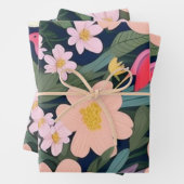 花カラフルピンク素敵な贈り物ラベル ラッピングペーパーシート (インサイチュ)