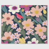 花カラフルピンク素敵な贈り物ラベル ラッピングペーパー (フラット)